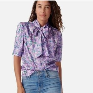J CREW Collection Ratti Lilac Floral Print Tie Neck Blouse